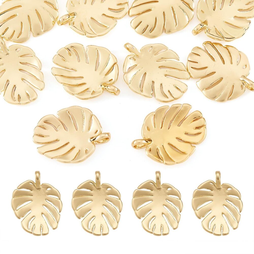 8986 10Pcs 18K Gold Plated Tropical Leaf Charms Golden Brass Leaves